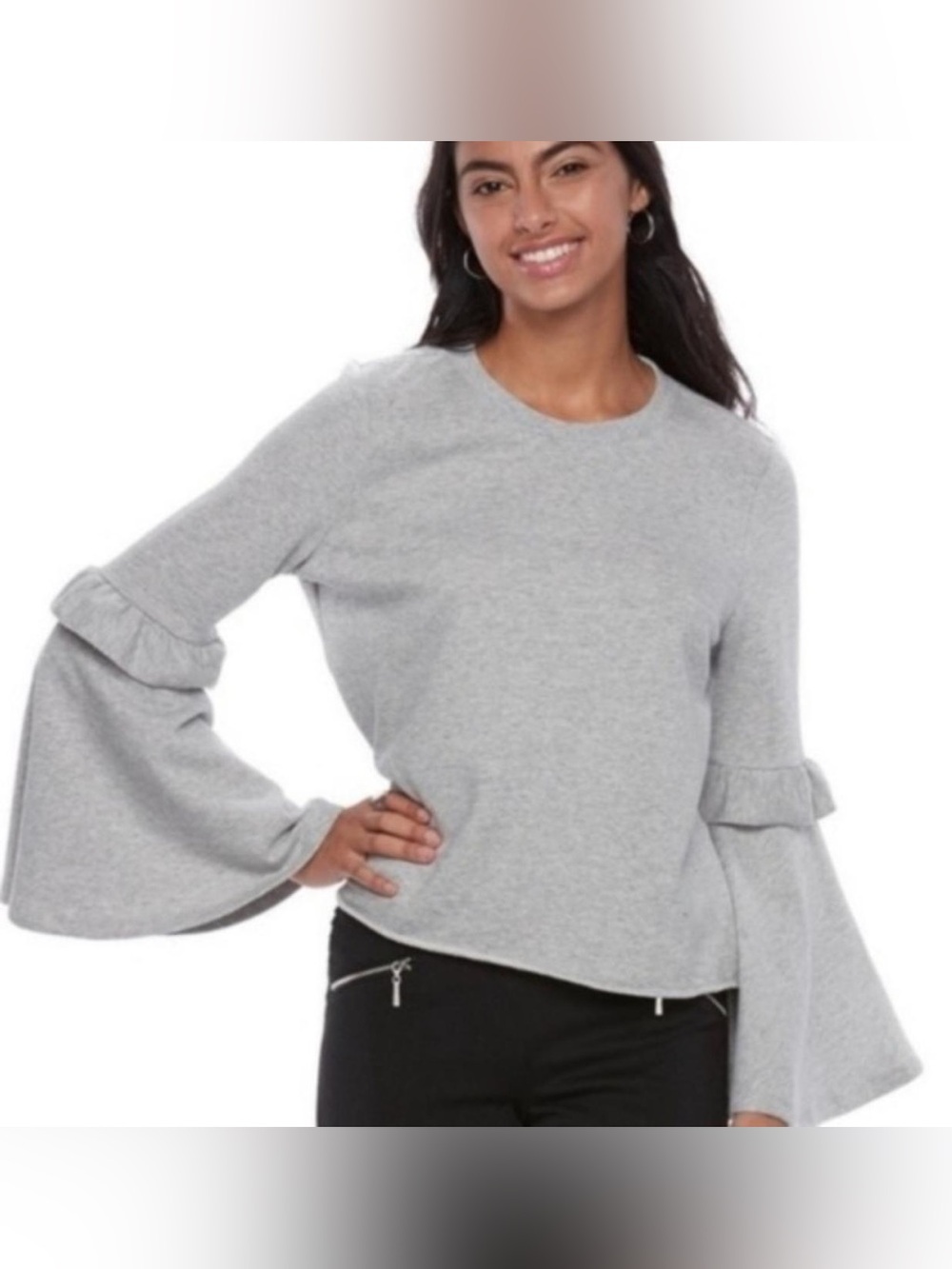 Gray Bell-Sleeve Crop Top - Unbranded